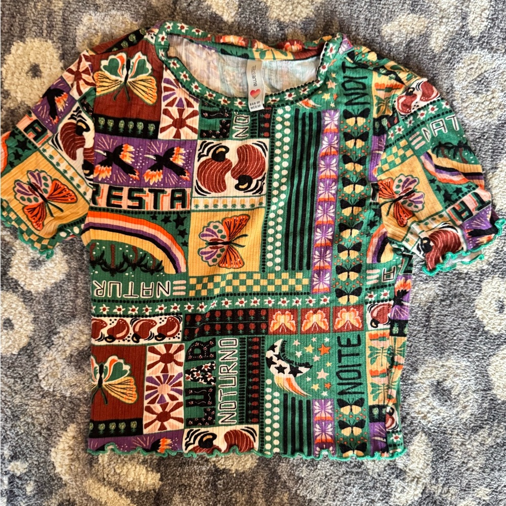 Bluesteel Brazil Vibrant Graphic Short Sleeve Crop Tee